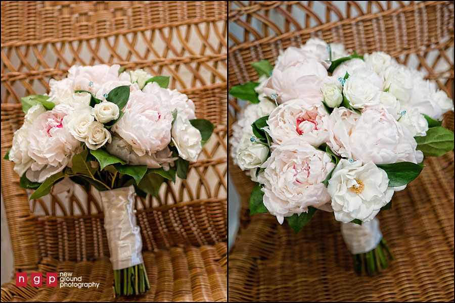 pink white peony bouquet garden roses blue jewels bling crystals