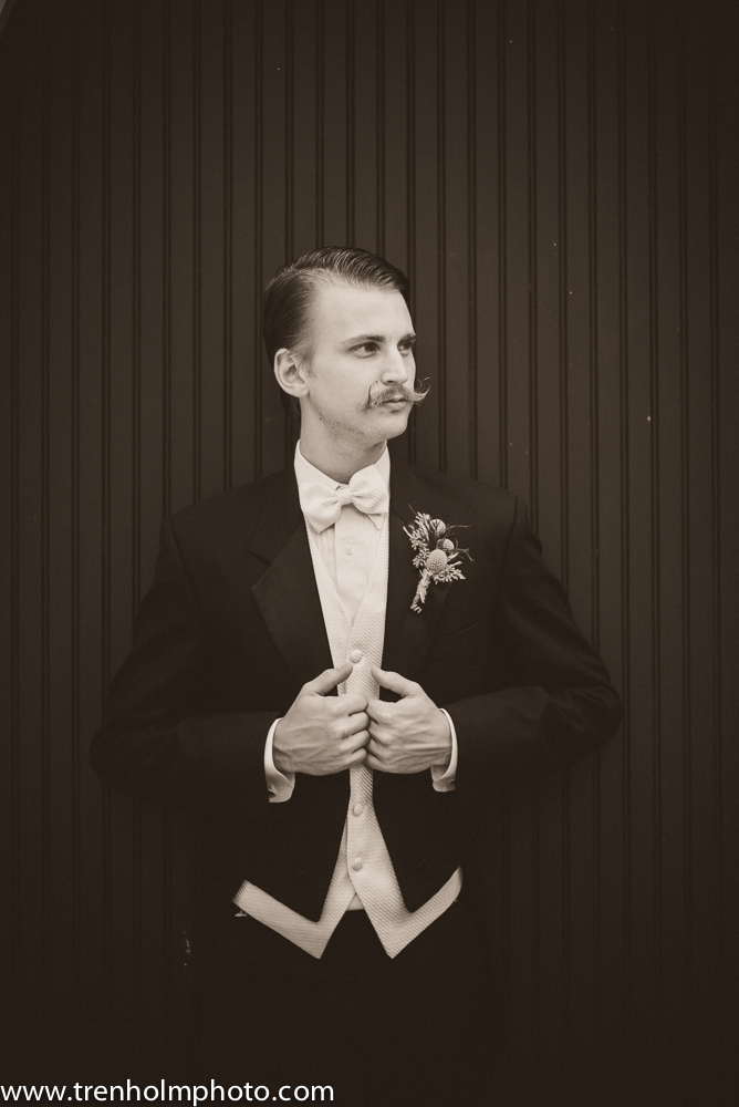 white tie tuxedo vintage wedding mustache groom